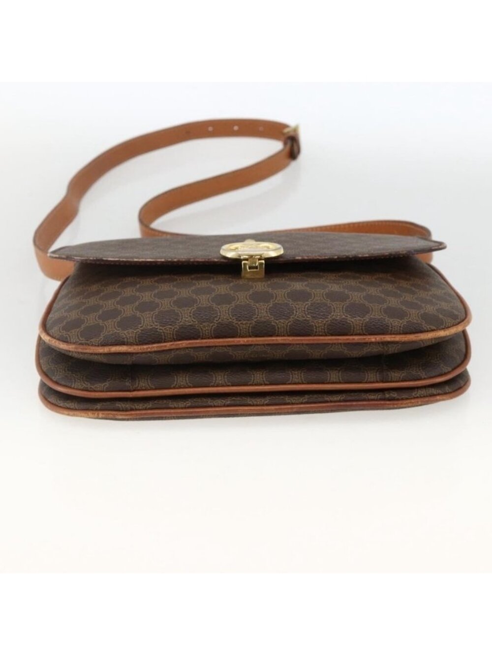 Authentic CELINE Macadam Canvas Shoulder Bag PVC Leather Brown Gold - Picture 12 of 16